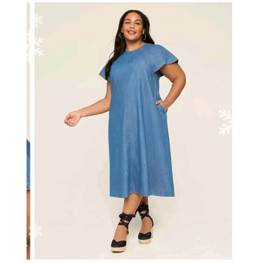 Lane Bryant NWT Chambray Midi Dress | Casual Chic | Flowy & Comfortable Size 22 - Picture 4 of 7